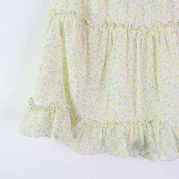 Aqua‎ Tiered Ruffled Floral Chiffon Mini Skirt Yellow Size M - Picture 3 of 7